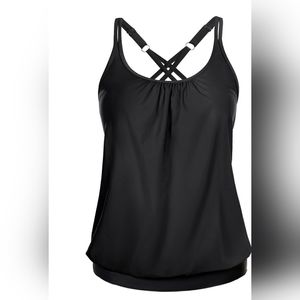 Yonique Tankini Top Shirt Swimsuit Bathingsuit Black size Large New with tags